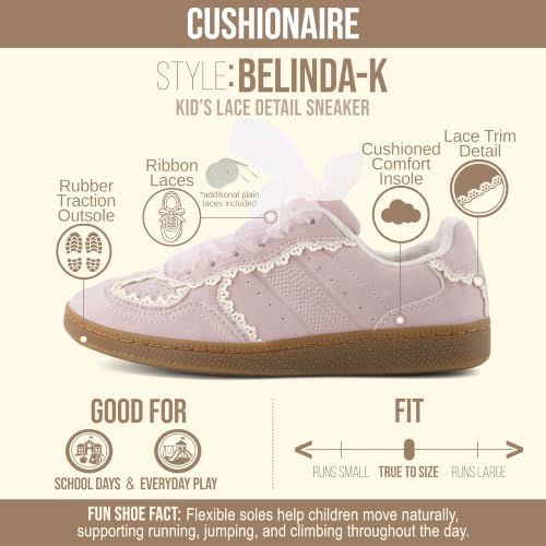 Image of CUSHIONAIRE Belinda Lace Detail Casual Sneakers for Girls - Ribbon Lace-Up Girls Shoes with Soft Cushion Support