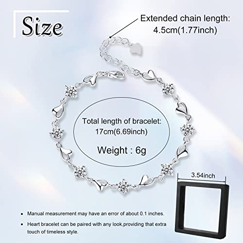 FuninCrea Silver Love Heart Bracelet Sparkle Cubic Zirconia Bracelet for Women Girls Vintage Classic Adjustable Crystal Friendship Bracelets Jewellery Gift for Birthday - Image 3