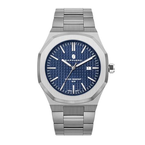 SAPPHERO Reloj Hombre Analógico Elegante | Movimiento Cuarzo Función Luminosa Indicador de Fecha | Reloj de Moda Plata Oro para Hombre de Negocios y Uso Diario
