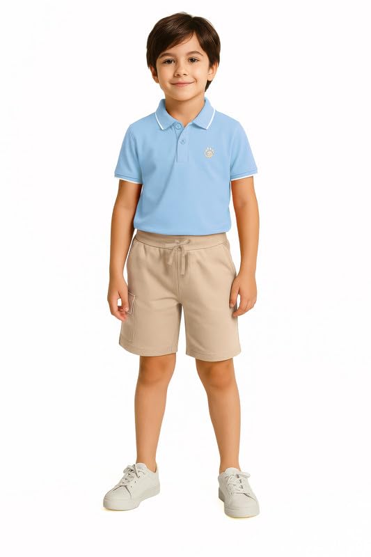 Image of Aventura Boys' Polo T-Shirt & Shorts Set 100% Cotton Bio-Washed Fabric Age 5-12 Years