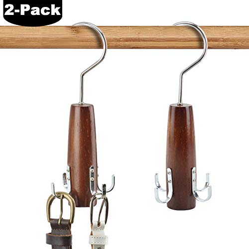 HangerSpace Belt Tie Rack Scarf Hanger for Closet, 2 Pack Swivel Hook Easy