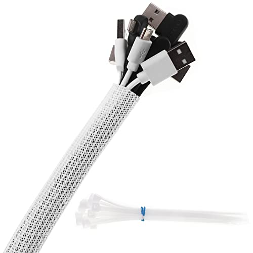 Angdarun 3m Kabelschlauch, Kabelkanal Flexibel, Kabelmantel Durchmesser 13-20mm mit 20 Stück Kabelbinder, Kabelschutzschlauch für Kabelmanagement, Zuschneidbar (Weiß) Cover