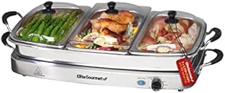 Elite Platinum EWM-9933 Deluxe Triple Buffet Server Food Warmer Party Tray, Oven-Safe Pan, Gravy & Holiday Essentials, 3 x 2.5Qt, Stainless Steel