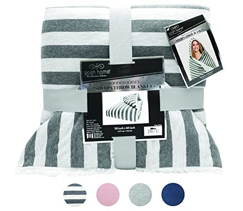 New Cotton Blend Hooded Jersey Knit Soft Reversible Sherpa Throw Blanket #TOP3