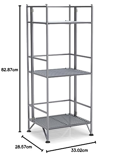 Image of Convenience Concepts Designs2Go X-Tra Storage 3-Tier Folding Metal Shelf, Silver