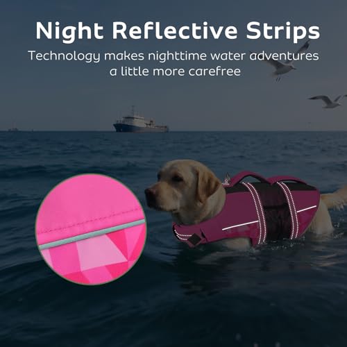 CITÉTOILE Schwimmweste Hund, Hunde Schwimmweste mit Griff und Reflektierend, Rettungsweste für Kleine Mittlere und Große Hunde mit Guter Auftrieb, Leicht und Sicher für Wassersport Rosa M