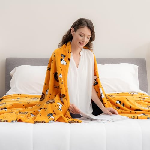Image of Berkshire Blanket Peanuts VelvetLoft Cute Character Snoopy Plush Blanket,Snoopy and Woodstock Fall Birds & Leafs Orange,King 90 in x 108 in (Official Peanuts Product)