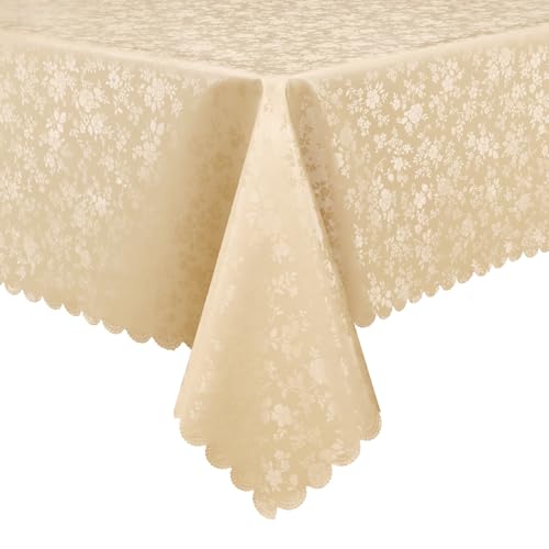 Image of Smiry Rectangle Table Cloth, Waterproof Heavy Duty Vinyl Tablecloths, Wipeable Washable Table Cover for Kitchen and Dining Room (Champagne, 60 inch X 84 inch)