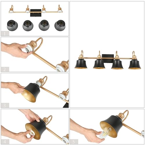 Image of KSANA Modern Bathroom Light Fixtures, Large 31 inch Black Vanity Lights Over Mirror 4 Light Farmhouse Bathroom Vanity Lighting for Bedroom, Kitchen, Living Room