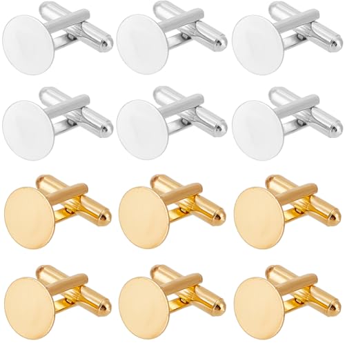 SUNNYCLUE 20Pcs Silver Cufflink Blanks Gold Round Cufflinks Brass Business Tuxedo Tray Bezel Blanks Cufflink Studs Settings for Men's Cuff Links Wedding Banquet Ceremony Business Son Father Regular