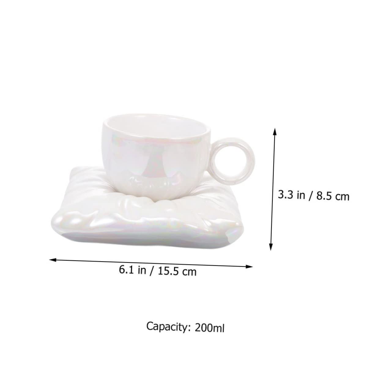 Mikinona Kaffeetasse 200ml aus Keramik mit Kissenförmigem Untersetzer | Weiß, Schlichtes Design mit Schönen Linien, für Tägliche Nutzung und Entspannung