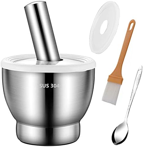 Locci Mortar and Pestle Set Large, Molcajete, Pill Grinder Guacamole Muddler and Bowls Herb Pesto Spice Crusher, 18/8 Stainless Steel (Large-5inches)