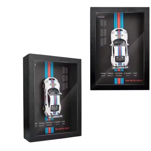Image of Worshiper 3D Car Frame Wall Art Wooden Hanging Painting Frame with Removable Die-Cast Cars, Lights & Sounds Pull-Back Action & Opening Doors Collectible Display for Car Decoration (1:32 Porsche 911 GT3 RSR)