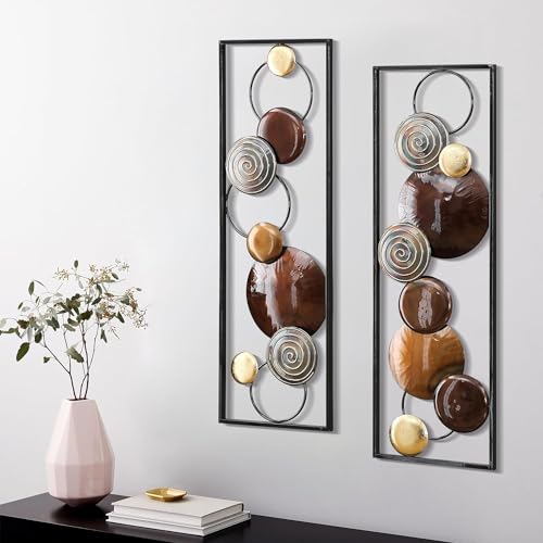 Image of Framing Hub Metal Multicolor Wall Decor Leaf Wall Hanging Decoration, Wall Art Frame Home Decor for Living Room Office Bedroom Hotel (12x36 Inch)