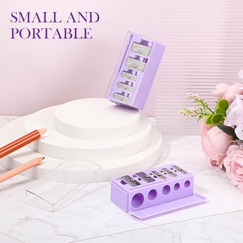 Image of Honoson 2 Pcs 5 Hole Cosmetic Long Point Manual Pencil Sharpener with Plastic Lid Makeup Eyeliner Pencil Sharpener (Purple)