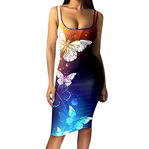 Mhomzawa Work Casual Dress Slim Fashion Fit Hip Vest Women Skirt Sleeveless Printed Women's Dress Girl Mini Dress Female (Blue, XXL) Cover