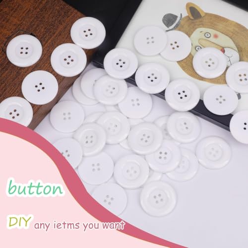 Image of Pack of 12 Big White Resin Buttons for Lab Coats Blazers Diameter 48 L,(1.2 inch) 4 Holed for Sewing and Art and Craft Round Buttons with 4 Holes
