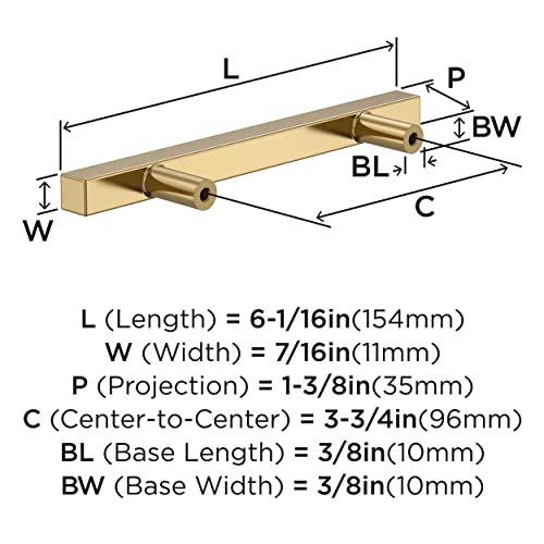 Image of Amerock 25 Pack 3-3 /4 inch Bar Pulls Square Champagne Bronze Drawer Pull | 3-3 /4 inch (96mm) Center-to-Center Mounting Distance and 6-1 /16 inches Overall Length, Durable Zinc Cabinet Hardware