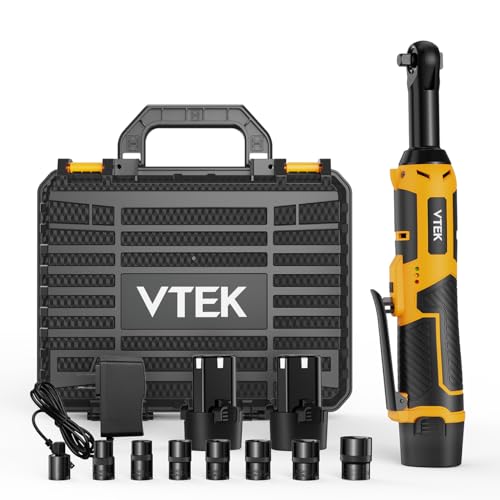 VTEK Llave de trinquete inalámbrica extendida 3/8 Llave de trinquete eléctrica 12 V, llave de trinquete eléctrica 40ft.lb 400 rpm, Velocidad Variable