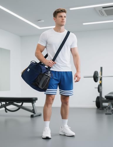 Image of SKYSPER Gym Bag for Men & Women with Shoe Compartment, Carry-on Gym Duffle Bag for Travel and Sports, Workout Overnight Bag with Large Wet Pocket, Blue