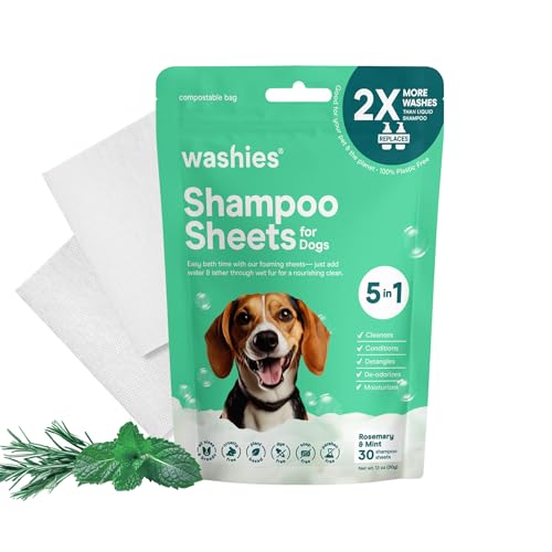 Dog Shampoo Sheets 2X Washes Than Liquid Dog Bathing Supplies Water Activated Puppy Shampoo Dog Bath Supplies Poodle Shampoo for Dog Bath Dog Shampoo for Smelly Dogs Mint 30ct