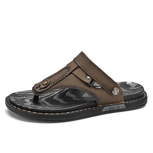Premium Men's Leather Flip Flop Sandals with Textured Rubber Anti Slip Sole Versatile Wearable as Slippers or Sandals Handcrafted Stylish Casual Footwear
