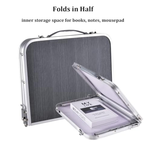 Image of Foldable Laptop Desk, Portable Bed Table with Hidden Storage, Gray