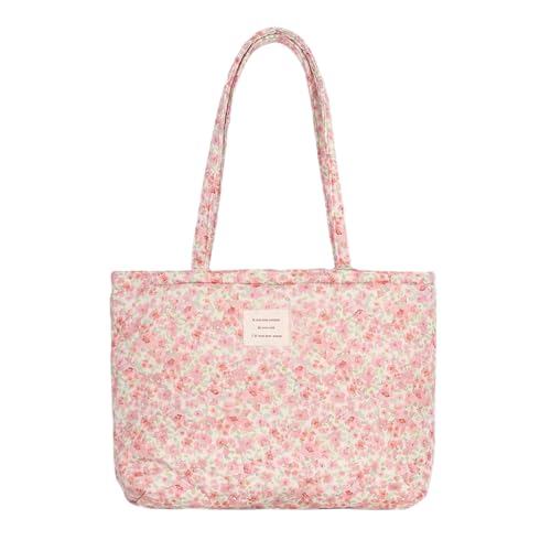 Image of Floral Quilted Cotton Shoulder Bag for Women Medium Size Handbag Large Capacity Thickened Design Tote