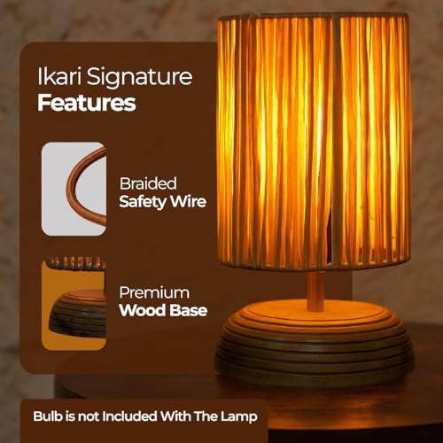 Image of Ikari Homes Boho Rustic Ray Table Lamp I Night Lamp for Bedroom Bedside & Center Table Lamp I Warm Ambient Cozy Lamp I Rattan Lamp I Size 21.5 x 12.7 cm - (Bulb Not Included)