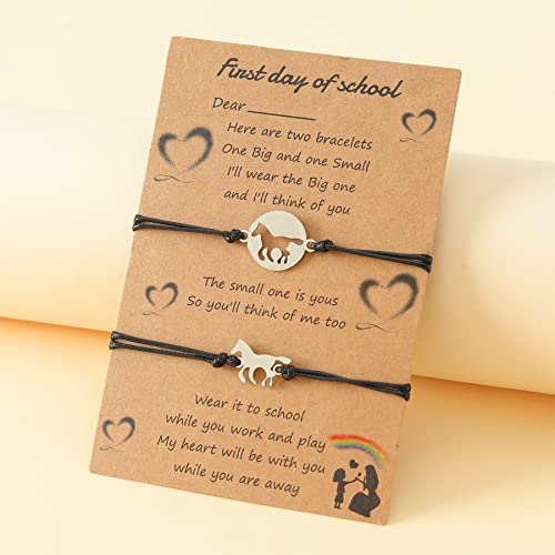 Image of NIQIPOK Back to School Bracelet Mommy and Me Matching Heart Wish Bracelets Set for Mother Daughter Kindergarten Bracelet,Adjustable First Day of School Bracelets Jewelry(Horse)