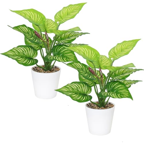 LOMOHOO 2PCS Artificial Plants Indoor 28cm Fake Plants, Faux Plants Bathroom Plants Artificial Potted Plants for Home Office Farmhouse Kitchen Bathroom Table Desk Shelf Decor