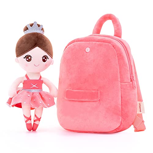 Gloveleya Toddler Backpack Soft Baby Girl Gifts with soft ballerina doll Coral Age 2+…4