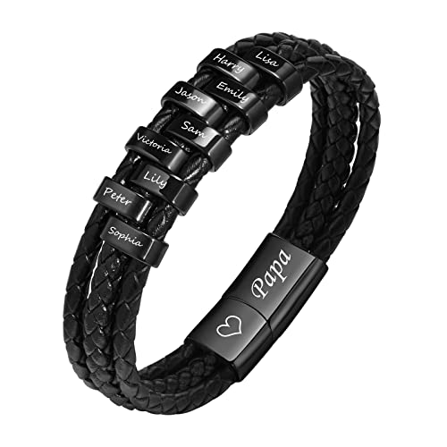 XUANPAI Bracelet Homme Cadeau Papa, Homme Cuir Tressé Chaîne Gourmette Bracelet avec Gravure Papa Bracelets Père Cadeau pour Anniversaire Noël Fête des...