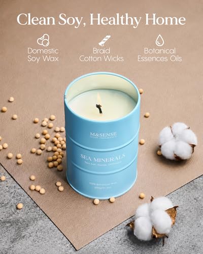 Image of M&SENSE Sea Minerals Scented Candles Ocean Large,21.2 oz | Natural Soy, 21.2oz, 120 Hour Slow Burning, Stress Relief Meditation Relaxing
