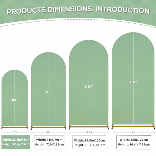 Image of SoarDream Sage Green Arch Backdrop Cover Spandex Fitted 5FT Wedding Arch Covers Balloon Round Top Chiara Arch Backdrop Fabric for Wedding Birthday Party Stage Decoations