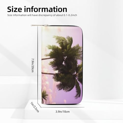 Pu Leather Wallet For Women Girl, Zip Around Credit Card Holder Tropical Tree Pink Long Wallet Clutch Purse Waterproof Travel Handbag3