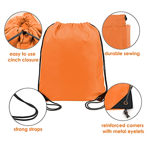 Image of BeeGreen 20 Pieces Orange-String-Bag-Pack-Bulk Durable Cinch Gym Sacks Backpacks Large Size for Christmas Sports Storage Travel Pull String Sackpack for Women and Men