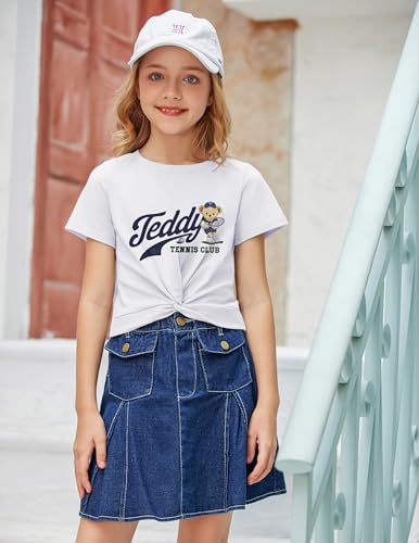Image of Arshiner Girls Casual Tie Dye Short-Sleeve T-Shirt Cute Print Summer Blouse for Girls Twist Front Tunic Tee Tops