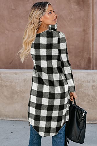 Women's Plaid Casual Loose Long Sleeve Cardigan Open Front Cover Up Tops2