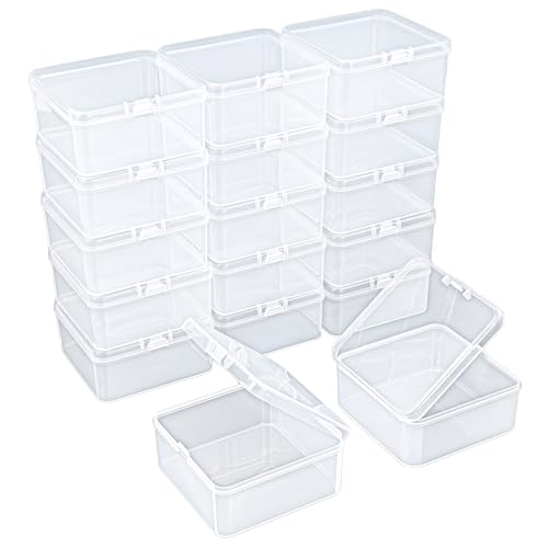 Image of 17 Pieces Square Empty Mini Clear Plastic Storage Box, 2.95x2.95x1.38 in | Hinged Lids, For Small Items, For Craft Projects