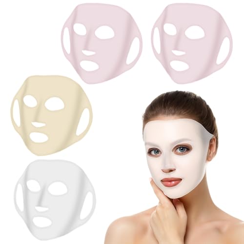 Oruola 4 Stück Gesichtsmasken Abdeckung,Silikonmaske,Wiederverwendbare Gesichtsmaske Abdeckung Silicone,Anti Falten Silikon Maske,Feuchtigkeitsspendender Gesichtsmaskenhalter Verhindert Verdunstung