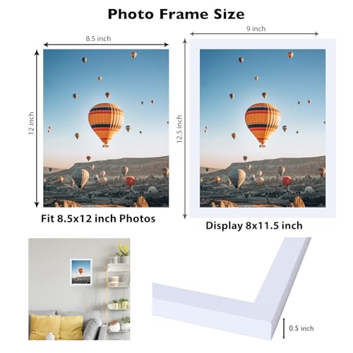Image of JCJMY 8.5x12 Picture Frame White for Wall Hanging or Tabletop, Wall Mounting Horizontally or Vertically, 8.5 x 12 Wall Gallery Poster Photo Frame with Shatter Resistant Plexiglass, White