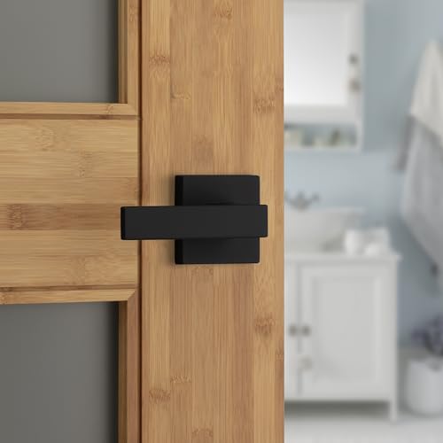 Image of Kwikset Singapore Interior Privacy Door Handle with Lock, Door Lever For Bathroom and Bedroom, Matte Black Reversible Keyless Turn Lock, with Microban Protection