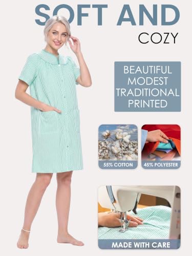 Image of Casual Nights Women's Snap - Front House Dress Short Sleeve Woven Housecoat Duster Lounger Robe with Pockets