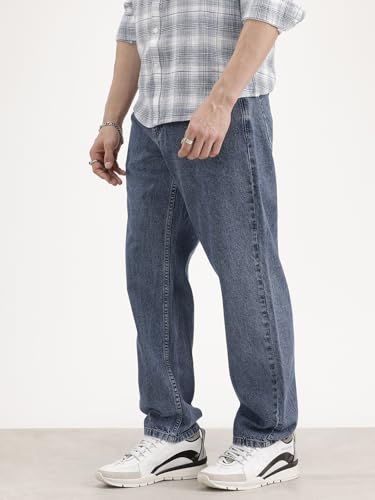 Image of WROGN Men's Cotton Jeans | Mid Rise | Loose Fit