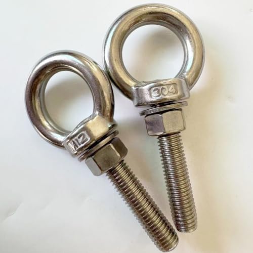 Image of 304 Stainless Steel Shoulder Eye Bolts, 2 PCS M12 Heavy Duty Eye Bolt Lifting Ring 2.4 inch Threaded Eyebolt with Nuts and Flat Washers(Thread Length 60mm) Muti-Function for Indoor Outdoor