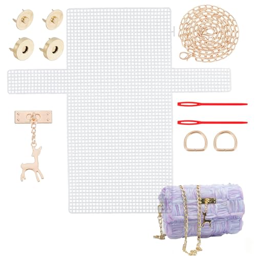 sundrerfect Kit De Tricot 8 Pièces Pour Sacs En Maille Plastique, Kit Sac a Main a Faire Soi Meme,Tissu En Tissu Plastique, Cordes De à Main, Chaînes...