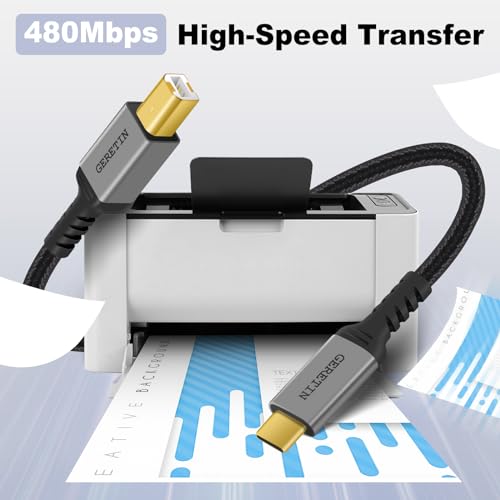 GERETIN USB B to USB C Printer Cable 2M USB Type B 2.0 Data Lead Scanner Cable USB Type C Printer Cable Braided Nylon Compatible with HP Canon Epson Lexmark MacBook Pro/Air iMac XPS ASUS Laptops etc - Image 3