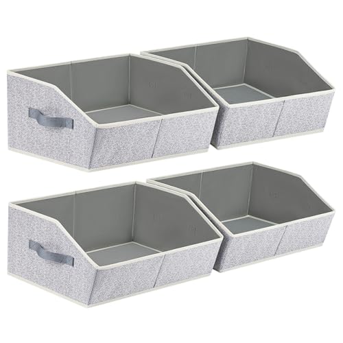Image of Homsorout Trapezoid Closet Shelf Organizer - Large Baskets for Organizing, Storage Baskets for Shelves, Cubbies Storage Bins for Clothes, Books, Blankets, 4 Pack, Light Gray