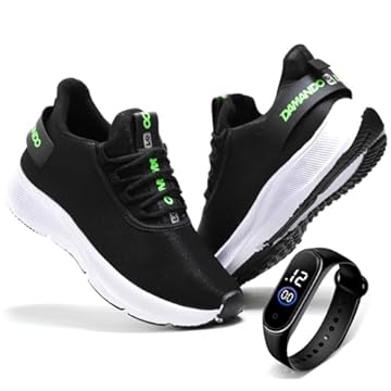 Tênis Esportivo Masculino Academia Caminhada Confortável Leve + Relógio (41, Preto Verde)